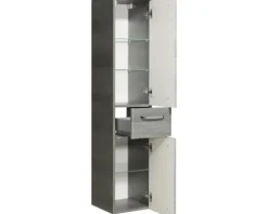 Badmöbel-Set Pelipal Quickset 328 BxHxT 145 x 200 x 39 cm Frontfarbe graphit struktur quer mit Mineralguss-Waschtisch und Hochschrank 328.120003