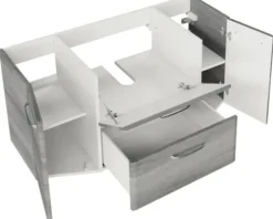 Badmöbel-Set Pelipal Quickset 328 BxHxT 145 x 200 x 39 cm Frontfarbe graphit struktur quer mit Mineralguss-Waschtisch und Hochschrank 328.120003