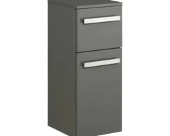 Badmöbel-Set Pelipal Serie 4005 BxHxT 212 x 200 x 49,1 cm Frontfarbe grau hochglanz Badmöbelset 5-teilig und mehr mit Waschtisch Glas weiß und Glaswaschtisch Spiegelschrank mit LED-Beleuchtung Waschtischunterschrank Hochschrank Wandschrank Unterschrank