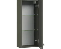 Badmöbel-Set Pelipal Serie 4005 BxHxT 212 x 200 x 49,1 cm Frontfarbe grau hochglanz Badmöbelset 5-teilig und mehr mit Waschtisch Glas weiß und Glaswaschtisch Spiegelschrank mit LED-Beleuchtung Waschtischunterschrank Hochschrank Wandschrank Unterschrank