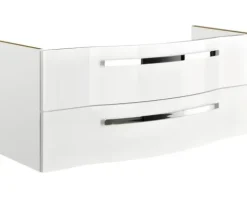 Badmöbel-Set Pelipal Serie 4005 BxHxT 180 x 200 x 49,1 cm Frontfarbe weiß hochglanz Badmöbelset 5-teilig und mehr mit Waschtisch Glas weiß und Glaswaschtisch Waschtischunterschrank Spiegelschrank mit LED-Beleuchtung Hochschrank Unterschrank Wandschrank