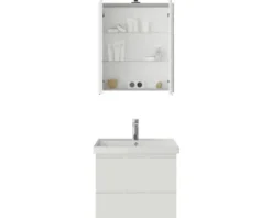 Badmöbel-Set Pelipal Serie 4035 BxHxT 60 x 200 x 45 mm Frontfarbe weiß Badmöbelset 3-teilig mit Waschtisch Keramik weiß und Keramik-Waschtisch Waschtischunterschrank Spiegelschrank mit LED-Beleuchtung