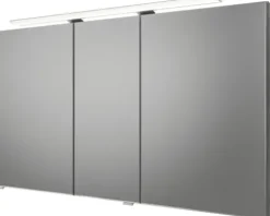 Badmöbel-Set Pelipal Sunline 121 BxHxT 121 x 200 x 46 cm Frontfarbe sangallo grau mit Mineralguss-Doppelwaschtisch Waschtischunterschrank 3 Schubkästen und Spiegelschrank mit LED-Beleuchtung