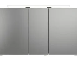 Badmöbel-Set Pelipal Sunline 121 BxHxT 121 x 200 x 46 cm Frontfarbe sangallo grau mit Mineralguss-Doppelwaschtisch Waschtischunterschrank 3 Schubkästen und Spiegelschrank mit LED-Beleuchtung