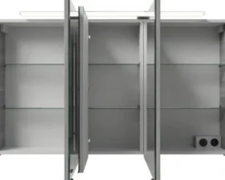 Badmöbel-Set Pelipal Sunline 121 BxHxT 121 x 200 x 46 cm Frontfarbe sangallo grau mit Mineralguss-Doppelwaschtisch Waschtischunterschrank 3 Schubkästen und Spiegelschrank mit LED-Beleuchtung