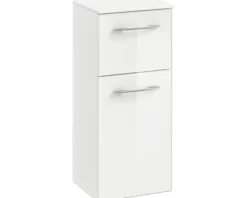 Badmöbel-Set Pelipal Sunline 104 BxHxT 131 x 200 x 50,5 cm Frontfarbe weiß hochglanz Badmöbelset 4-teilig mit Waschtisch Mineralmarmor weiß und Waschtischunterschrank Spiegelschrank mit LED-Beleuchtung Unterschrank