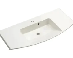 Badmöbel-Set Pelipal Sunline 104 BxHxT 131 x 200 x 50,5 cm Frontfarbe weiß hochglanz Badmöbelset 4-teilig mit Waschtisch Mineralmarmor weiß und Waschtischunterschrank Spiegelschrank mit LED-Beleuchtung Unterschrank
