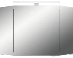 Badmöbel-Set Pelipal Sunline 104 BxHxT 131 x 200 x 50,5 cm Frontfarbe weiß hochglanz Badmöbelset 4-teilig mit Waschtisch Mineralmarmor weiß und Waschtischunterschrank Spiegelschrank mit LED-Beleuchtung Unterschrank
