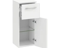Badmöbel-Set Pelipal Sunline 104 BxHxT 131 x 200 x 50,5 cm Frontfarbe weiß hochglanz Badmöbelset 4-teilig mit Waschtisch Mineralmarmor weiß und Waschtischunterschrank Spiegelschrank mit LED-Beleuchtung Unterschrank