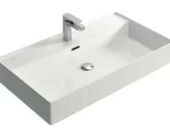 Badmöbel-Set Sanox Maxx XL BxHxT 81 x 183 x 45,5 cm Frontfarbe tabacco mit Waschtisch Keramik weiß