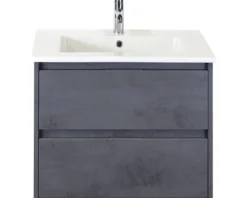 Badmöbel-Set Sanox Porto BxHxT 71 x 57 x 51 cm Frontfarbe beton anthrazit mit Waschtisch Keramik weiß