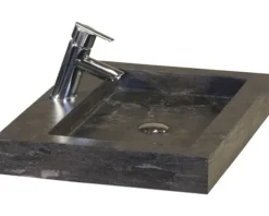 Badmöbel-Set Sanox Seville BxHxT 61 x 58 x 45,5 cm Frontfarbe weiß hochglanz mit Waschtisch Naturstein schwarz