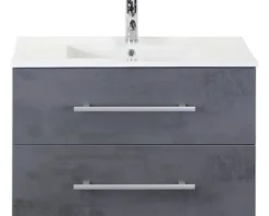 Badmöbel-Set Sanox Stretto BxHxT 81 x 52 x 39 cm Frontfarbe beton anthrazit mit Waschtisch Keramik weiß