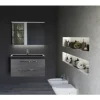 Badmöbel-Set Seville 120 cm mit Doppelwaschwaschtisch Naturstein mit Spiegelschrank Beton anthrazit