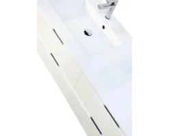 Badmöbelset 3-teilig Doppelbadmöbel Sanox Porto BxHxT 121 x 170 x 51 cm Frontfarbe weiß hochglanz mit Waschtisch Keramik weiß und Waschtischunterschrank Doppelwaschtisch Spiegel mit LED-Beleuchtung 84731301