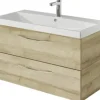 Badmöbelset 3-teilig Pelipal Serie 4035 BxHxT 90 x 200 x 43,5 cm Frontfarbe eiche riviera mit Waschtisch Keramik weiß und Keramik-Waschtisch Waschtischunterschrank Spiegel mit LED-Beleuchtung Griff chrom glanz 40350900112470