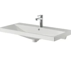 Badmöbelset 3-teilig Pelipal Serie 4035 BxHxT 90 x 200 x 43,5 cm Frontfarbe eiche riviera mit Waschtisch Keramik weiß und Keramik-Waschtisch Waschtischunterschrank Spiegel mit LED-Beleuchtung Griff chrom glanz 40350900112470