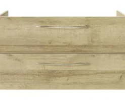 Badmöbelset 3-teilig Pelipal Serie 4035 BxHxT 90 x 200 x 43,5 cm Frontfarbe eiche riviera mit Waschtisch Keramik weiß und Keramik-Waschtisch Waschtischunterschrank Spiegel mit LED-Beleuchtung Griff chrom glanz 40350900112470