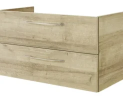Badmöbelset 3-teilig Pelipal Serie 4035 BxHxT 90 x 200 x 43,5 cm Frontfarbe eiche riviera mit Waschtisch Keramik weiß und Keramik-Waschtisch Waschtischunterschrank Spiegel mit LED-Beleuchtung Griff chrom glanz 40350900112470