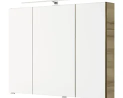 Badmöbelset 3-teilig Pelipal Serie 4035 BxHxT 90 x 200 x 45 cm Frontfarbe eiche riviera mit Waschtisch Keramik weiß und Keramik-Waschtisch Waschtischunterschrank Spiegelschrank mit LED-Beleuchtung 40350900121470