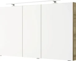 Badmöbelset 3-teilig Pelipal Serie 4035 BxHxT 120 x 200 x 45 cm Frontfarbe eiche riviera mit Waschtisch Keramik weiß und Keramik-Doppelwaschtisch Waschtischunterschrank Spiegelschrank mit LED-Beleuchtung Griff chrom glanz 40351200111470
