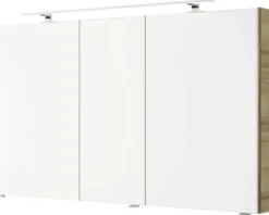Badmöbelset 3-teilig Pelipal Serie 4035 BxHxT 120 x 200 x 45 cm Frontfarbe eiche riviera mit Waschtisch Keramik weiß und Keramik-Doppelwaschtisch Waschtischunterschrank Spiegelschrank mit LED-Beleuchtung 40351200121470