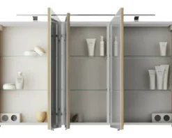 Badmöbelset 3-teilig Pelipal Serie 4035 BxHxT 120 x 200 x 45 cm Frontfarbe eiche riviera mit Waschtisch Keramik weiß und Keramik-Doppelwaschtisch Waschtischunterschrank Spiegelschrank mit LED-Beleuchtung 40351200121470