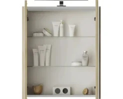 Badmöbelset 3-teilig Pelipal Serie 4035 BxHxT 60 x 200 x 45 cm Frontfarbe eiche riviera mit Waschtisch Keramik weiß und Keramik-Waschtisch Waschtischunterschrank Spiegelschrank mit LED-Beleuchtung 40350600121470
