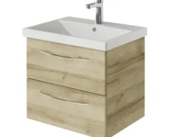 Badmöbelset 3-teilig Pelipal Serie 4035 BxHxT 60 x 200 x 45 cm Frontfarbe eiche riviera mit Waschtisch Keramik weiß und Keramik-Waschtisch Waschtischunterschrank Spiegelschrank mit LED-Beleuchtung Griff chrom glanz 40350600111470