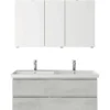 Badmöbelset 3-teilig Pelipal Serie 4035 BxHxT 120 x 200 x 45 cm Frontfarbe grau mit Waschtisch Keramik weiß und Keramik-Doppelwaschtisch Waschtischunterschrank Spiegelschrank mit LED-Beleuchtung 40351200121030