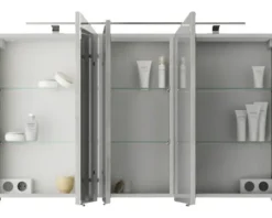 Badmöbelset 3-teilig Pelipal Serie 4035 BxHxT 120 x 200 x 45 cm Frontfarbe grau mit Waschtisch Keramik weiß und Keramik-Doppelwaschtisch Waschtischunterschrank Spiegelschrank mit LED-Beleuchtung 40351200121030