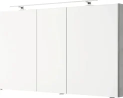 Badmöbelset 3-teilig Pelipal Serie 4035 BxHxT 120 x 200 x 45 cm Frontfarbe grau mit Waschtisch Keramik weiß und Keramik-Doppelwaschtisch Waschtischunterschrank Spiegelschrank mit LED-Beleuchtung 40351200121030