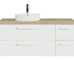 Badmöbelset 4-teilig Pelipal Serie 4035 BxHxT 118 x 61,2 x 44,5 cm Frontfarbe weiß mit Waschtisch Keramik weiß Griff chrom glanz 40351200211500