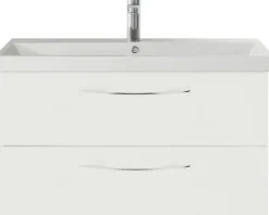 Badmöbelset 3-teilig Pelipal Serie 4035 BxHxT 90 x 200 x 45 cm Frontfarbe weiß mit Waschtisch Keramik weiß und Keramik-Waschtisch Waschtischunterschrank Spiegelschrank mit LED-Beleuchtung Griff chrom glanz 40350900111150