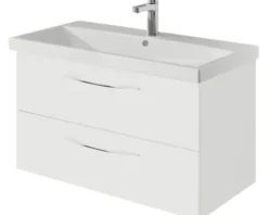 Badmöbelset 3-teilig Pelipal Serie 4035 BxHxT 90 x 200 x 45 cm Frontfarbe weiß mit Waschtisch Keramik weiß und Keramik-Waschtisch Waschtischunterschrank Spiegelschrank mit LED-Beleuchtung Griff chrom glanz 40350900111150