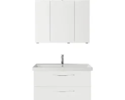 Badmöbelset 3-teilig Pelipal Serie 4035 BxHxT 90 x 200 x 45 cm Frontfarbe weiß mit Waschtisch Keramik weiß und Keramik-Waschtisch Waschtischunterschrank Spiegelschrank mit LED-Beleuchtung Griff chrom glanz 40350900111150