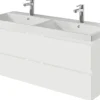 Badmöbelset 3-teilig Pelipal Serie 4035 BxHxT 120 x 200 x 45 cm Frontfarbe weiß mit Waschtisch Keramik weiß und Keramik-Doppelwaschtisch Waschtischunterschrank Spiegelschrank mit LED-Beleuchtung 40351200121150