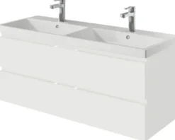 Badmöbelset 3-teilig Pelipal Serie 4035 BxHxT 120 x 200 x 45 cm Frontfarbe weiß mit Waschtisch Keramik weiß und Keramik-Doppelwaschtisch Waschtischunterschrank Spiegelschrank mit LED-Beleuchtung 40351200121150