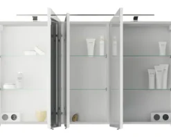 Badmöbelset 3-teilig Pelipal Serie 4035 BxHxT 120 x 200 x 45 cm Frontfarbe weiß mit Waschtisch Keramik weiß und Keramik-Doppelwaschtisch Waschtischunterschrank Spiegelschrank mit LED-Beleuchtung 40351200121150