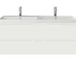 Badmöbelset 3-teilig Pelipal Serie 4035 BxHxT 120 x 200 x 45 cm Frontfarbe weiß mit Waschtisch Keramik weiß und Keramik-Doppelwaschtisch Waschtischunterschrank Spiegelschrank mit LED-Beleuchtung 40351200121150