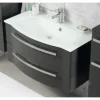Badmöbelset 3-teilig Pelipal xpressline 4005 BxHxT 92 x 200 x 49,1 cm Frontfarbe grau hochglanz mit Waschtisch Glas weiß und Glaswaschtisch Waschtischunterschrank Spiegelschrank mit LED-Beleuchtung Griff chrom glanz 992.0900212 9920900212