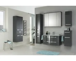 Badmöbelset 3-teilig Pelipal xpressline 4005 BxHxT 92 x 200 x 49,1 cm Frontfarbe grau hochglanz mit Waschtisch Glas weiß und Glaswaschtisch Waschtischunterschrank Spiegelschrank mit LED-Beleuchtung Griff chrom glanz 992.0900212 9920900212