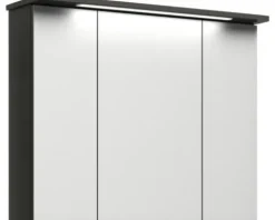 Badmöbelset 3-teilig Pelipal xpressline 4005 BxHxT 92 x 200 x 49,1 cm Frontfarbe grau hochglanz mit Waschtisch Glas weiß und Glaswaschtisch Waschtischunterschrank Spiegelschrank mit LED-Beleuchtung Griff chrom glanz 992.0900212 9920900212