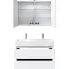 Badmöbelset 5-teilig und mehr Pelipal Torino BxHxT 101 x 200 x 40 cm Frontfarbe weiß hochglanz mit Waschtisch Keramik weiß und Keramik-Doppelwaschtisch Waschtischunterschrank Spiegelschrank mit LED-Beleuchtung SET-125-031