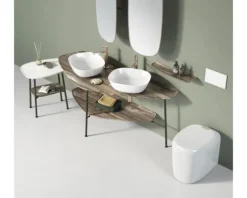 Beistelltisch VitrA Plural BxHxT 56,5 x 41,5 x 59 cm Ablagen weiß matt / Eiche und Fußgestell schwarz matt