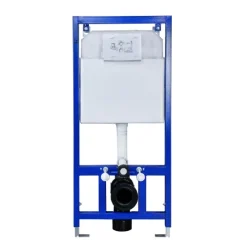 Belvit Spülrandloses Hänge Dusch-WC Komplettset mit Taharet Kalt/-Warmwasserarmatur inkl. Vorwandelement, Softclose WC-Sitz und Drückerplatte weiß