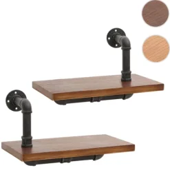 BERLINLODGE 2er-Set Wandregal HxBxT 29x45x25cm Hängeregal Regal Bücherregal 3D-Struktur Industrial Stahl Massiv-Holz Natur