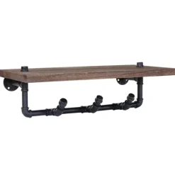 BERLINLODGE Wandgarderobe HxBxT 16x60x25cm Ablageregal Hängegarderobe Garderobenpaneel Industriedesign Braun