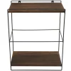 BERLINLODGE Wandregal HxBxT 50x35x17cm Massiv-Holz Metall Industrial 2 Regalböden Dunkelbraun Hängeregal Regal Küchenregal