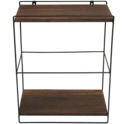 BERLINLODGE Wandregal HxBxT 50x35x17cm Massiv-Holz Metall Industrial 2 Regalböden Dunkelbraun Hängeregal Regal Küchenregal